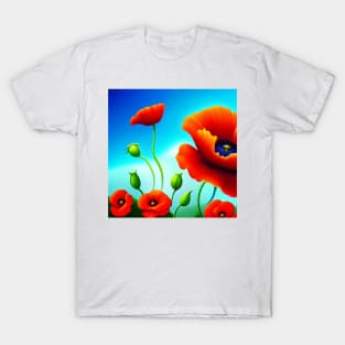 Retro Cartoon Field of Red Poppies (MD23Mrl013) T-Shirt